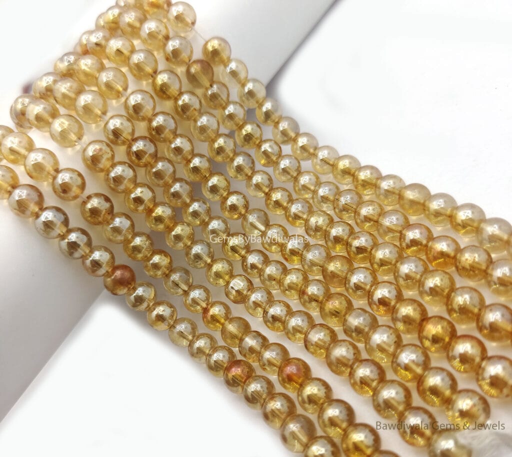 Honey Yellow Crystal Glass Round Beads