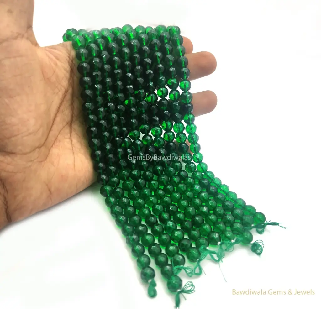 Chrome Green Crystal Glass Faceted Round Beads