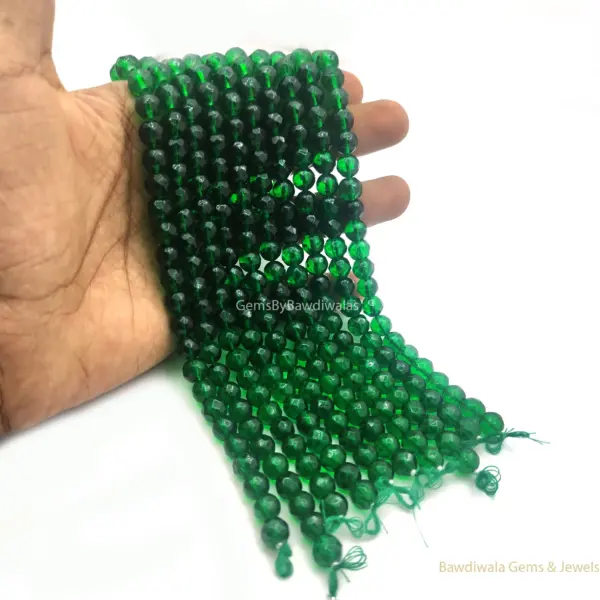 Chrome Green Crystal Glass Faceted Round Beads